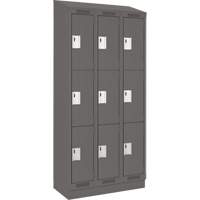 Clean Line Lockers, 3 -tier, Bank of 3, 36" x 18" x 82", Steel, Charcoal, Rivet (Assembled) Haskins Industrial Inc.