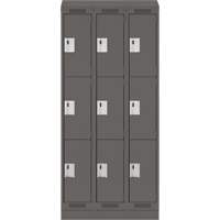 Clean Line Lockers, 3 -tier, Bank of 3, 36" x 18" x 82", Steel, Charcoal, Rivet (Assembled) Haskins Industrial Inc.