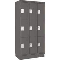 Clean Line Lockers, 3 -tier, Bank of 3, 36" x 18" x 76", Steel, Charcoal, Rivet (Assembled) Haskins Industrial Inc.