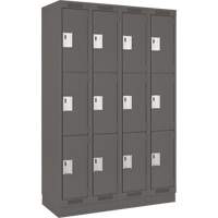 Clean Line Lockers, 3 -tier, Bank of 4, 48" x 18" x 76", Steel, Charcoal, Rivet (Assembled) Haskins Industrial Inc.