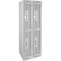 Clean Line Lockers, 2 -tier, Bank of 2, 24" x 12" x 72", Steel, Grey, Rivet (Assembled), Perforated Haskins Industrial Inc.
