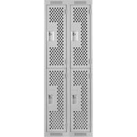 Clean Line Lockers, 2 -tier, Bank of 2, 24" x 12" x 72", Steel, Grey, Rivet (Assembled), Perforated Haskins Industrial Inc.