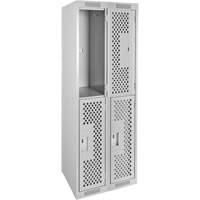 Clean Line Lockers, 2 -tier, Bank of 2, 24" x 12" x 72", Steel, Grey, Rivet (Assembled), Perforated Haskins Industrial Inc.
