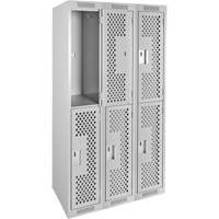 Clean Line Lockers, 2 -tier, Bank of 3, 36" x 12" x 72", Steel, Grey, Rivet (Assembled), Perforated Haskins Industrial Inc.