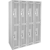 Clean Line Lockers, 2 -tier, Bank of 4, 48" x 12" x 72", Steel, Grey, Rivet (Assembled), Perforated Haskins Industrial Inc.