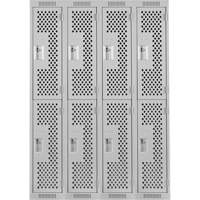Clean Line Lockers, 2 -tier, Bank of 4, 48" x 12" x 72", Steel, Grey, Rivet (Assembled), Perforated Haskins Industrial Inc.