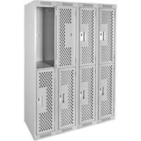 Clean Line Lockers, 2 -tier, Bank of 4, 48" x 12" x 72", Steel, Grey, Rivet (Assembled), Perforated Haskins Industrial Inc.