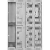 Clean Line Lockers, 2 -tier, Bank of 4, 48" x 12" x 72", Steel, Grey, Rivet (Assembled), Perforated Haskins Industrial Inc.