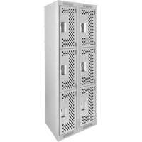 Clean Line Lockers, 3 -tier, Bank of 2, 24" x 12" x 72", Steel, Grey, Rivet (Assembled), Perforated Haskins Industrial Inc.