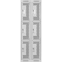 Clean Line Lockers, 3 -tier, Bank of 2, 24" x 12" x 72", Steel, Grey, Rivet (Assembled), Perforated Haskins Industrial Inc.
