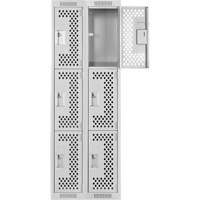 Clean Line Lockers, 3 -tier, Bank of 2, 24" x 12" x 72", Steel, Grey, Rivet (Assembled), Perforated Haskins Industrial Inc.