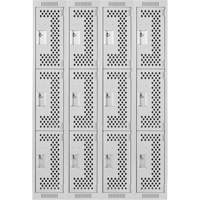 Clean Line Lockers, 3 -tier, Bank of 4, 48" x 12" x 72", Steel, Grey, Rivet (Assembled), Perforated Haskins Industrial Inc.