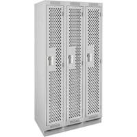 Clean Line Lockers, Bank of 3, 36" x 15" x 76", Steel, Grey, Rivet (Assembled), Perforated Haskins Industrial Inc.