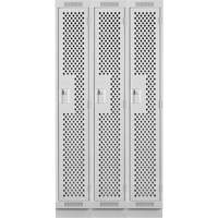 Clean Line Lockers, Bank of 3, 36" x 15" x 76", Steel, Grey, Rivet (Assembled), Perforated Haskins Industrial Inc.