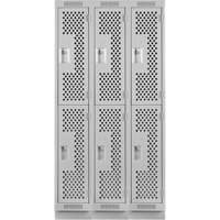 Clean Line Lockers, 2 -tier, Bank of 3, 36" x 15" x 76", Steel, Grey, Rivet (Assembled), Perforated Haskins Industrial Inc.