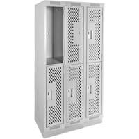 Clean Line Lockers, 2 -tier, Bank of 3, 36" x 15" x 76", Steel, Grey, Rivet (Assembled), Perforated Haskins Industrial Inc.