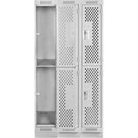 Clean Line Lockers, 2 -tier, Bank of 3, 36" x 15" x 76", Steel, Grey, Rivet (Assembled), Perforated Haskins Industrial Inc.