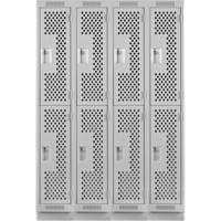 Clean Line Lockers, 2 -tier, Bank of 4, 48" x 15" x 76", Steel, Grey, Rivet (Assembled), Perforated Haskins Industrial Inc.