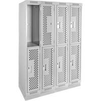 Clean Line Lockers, 2 -tier, Bank of 4, 48" x 15" x 76", Steel, Grey, Rivet (Assembled), Perforated Haskins Industrial Inc.