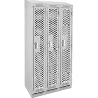 Clean Line Lockers, Bank of 3, 36" x 18" x 82", Steel, Grey, Rivet (Assembled), Perforated Haskins Industrial Inc.