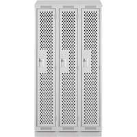 Clean Line Lockers, Bank of 3, 36" x 18" x 82", Steel, Grey, Rivet (Assembled), Perforated Haskins Industrial Inc.