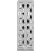 Clean Line Lockers, 2 -tier, Bank of 2, 24" x 18" x 82", Steel, Grey, Rivet (Assembled), Perforated Haskins Industrial Inc.