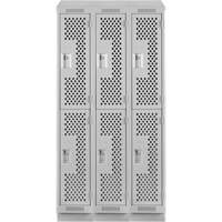 Clean Line Lockers, 2 -tier, Bank of 3, 36" x 15" x 82", Steel, Grey, Rivet (Assembled), Perforated Haskins Industrial Inc.