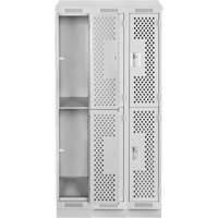 Clean Line Lockers, 2 -tier, Bank of 3, 36" x 15" x 82", Steel, Grey, Rivet (Assembled), Perforated Haskins Industrial Inc.