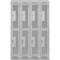 Clean Line Lockers, 2 -tier, Bank of 4, 48" x 15" x 82", Steel, Grey, Rivet (Assembled), Perforated Haskins Industrial Inc.