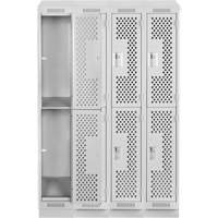 Clean Line Lockers, 2 -tier, Bank of 4, 48" x 15" x 82", Steel, Grey, Rivet (Assembled), Perforated Haskins Industrial Inc.