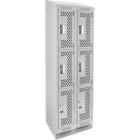 Clean Line Lockers, 3 -tier, Bank of 2, 24" x 18" x 82", Steel, Grey, Rivet (Assembled), Perforated Haskins Industrial Inc.