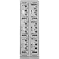 Clean Line Lockers, 3 -tier, Bank of 2, 24" x 18" x 82", Steel, Grey, Rivet (Assembled), Perforated Haskins Industrial Inc.