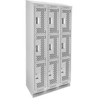 Clean Line Lockers, 3 -tier, Bank of 3, 36" x 18" x 82", Steel, Grey, Rivet (Assembled), Perforated Haskins Industrial Inc.