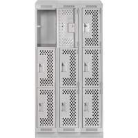 Clean Line Lockers, 3 -tier, Bank of 3, 36" x 18" x 82", Steel, Grey, Rivet (Assembled), Perforated Haskins Industrial Inc.