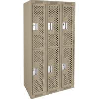 Clean Line Lockers, 2 -tier, Bank of 3, 36" x 12" x 72", Steel, Beige, Rivet (Assembled), Perforated Haskins Industrial Inc.