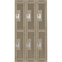 Clean Line Lockers, 2 -tier, Bank of 3, 36" x 12" x 72", Steel, Beige, Rivet (Assembled), Perforated Haskins Industrial Inc.