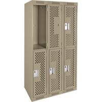 Clean Line Lockers, 2 -tier, Bank of 3, 36" x 12" x 72", Steel, Beige, Rivet (Assembled), Perforated Haskins Industrial Inc.