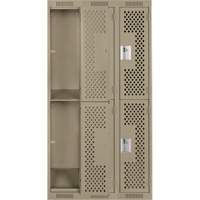 Clean Line Lockers, 2 -tier, Bank of 3, 36" x 12" x 72", Steel, Beige, Rivet (Assembled), Perforated Haskins Industrial Inc.