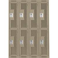 Clean Line Lockers, 2 -tier, Bank of 4, 48" x 12" x 72", Steel, Beige, Rivet (Assembled), Perforated Haskins Industrial Inc.