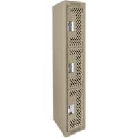 Clean Line Lockers, 3 -tier, 12" x 12" x 72", Steel, Beige, Rivet (Assembled), Perforated Haskins Industrial Inc.