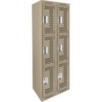 Clean Line Lockers, 3 -tier, Bank of 2, 24" x 12" x 72", Steel, Beige, Rivet (Assembled), Perforated Haskins Industrial Inc.