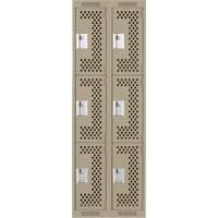 Clean Line Lockers, 3 -tier, Bank of 2, 24" x 12" x 72", Steel, Beige, Rivet (Assembled), Perforated Haskins Industrial Inc.