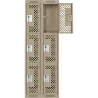 Clean Line Lockers, 3 -tier, Bank of 2, 24" x 12" x 72", Steel, Beige, Rivet (Assembled), Perforated Haskins Industrial Inc.