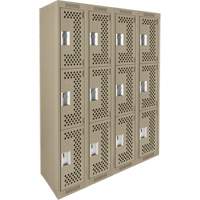 Clean Line Lockers, 3 -tier, Bank of 4, 48" x 12" x 72", Steel, Beige, Rivet (Assembled), Perforated Haskins Industrial Inc.