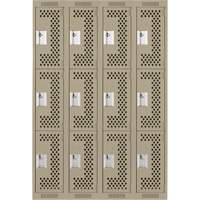 Clean Line Lockers, 3 -tier, Bank of 4, 48" x 12" x 72", Steel, Beige, Rivet (Assembled), Perforated Haskins Industrial Inc.