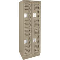 Clean Line Lockers, 2 -tier, Bank of 2, 24" x 15" x 76", Steel, Beige, Rivet (Assembled), Perforated Haskins Industrial Inc.