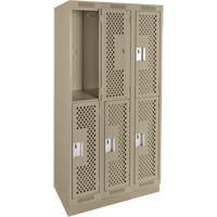 Clean Line Lockers, 2 -tier, Bank of 3, 36" x 15" x 76", Steel, Beige, Rivet (Assembled), Perforated Haskins Industrial Inc.