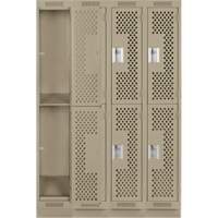 Clean Line Lockers, 2 -tier, Bank of 4, 48" x 15" x 76", Steel, Beige, Rivet (Assembled), Perforated Haskins Industrial Inc.