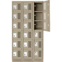 Clean-Line Perforated Lockerette, 6 -tier, Bank of 3, 12" x 72" x 12", Steel Haskins Industrial Inc.