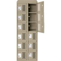 Assembled Lockerettes Clean Line Perforated Economy Lockers, 6 -tier, Bank of 2, 18" x 72" x 12", Steel Haskins Industrial Inc.